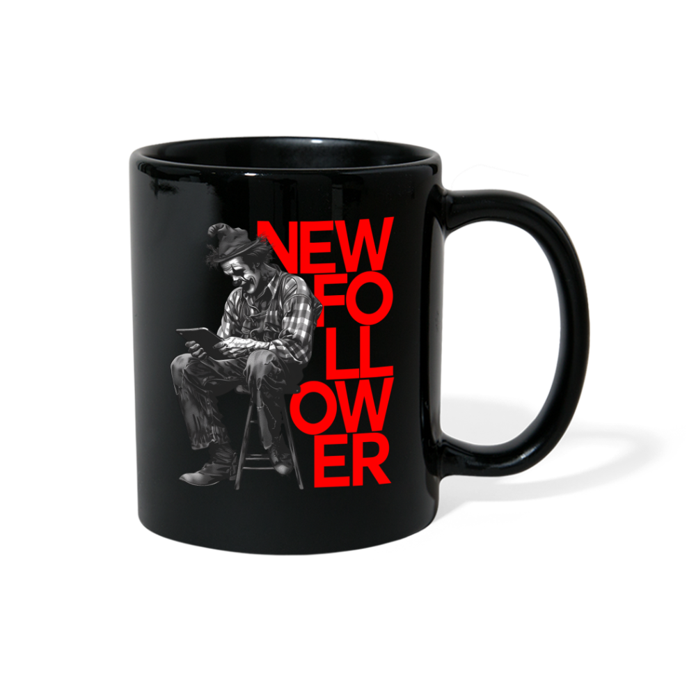 "New Follower" Vintage Clown with a Tablet 11 fl oz Full Color Mug - black