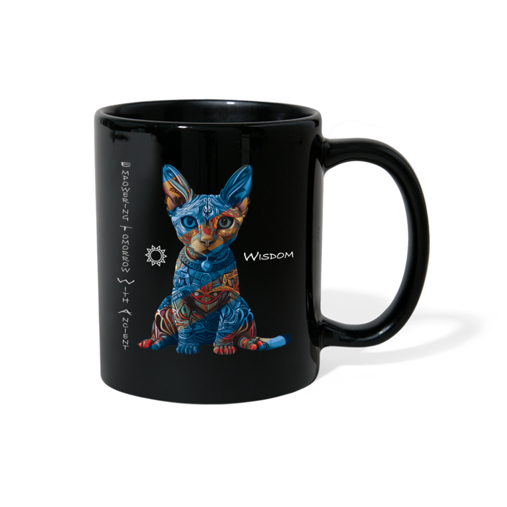 "Empowering Tomorrow With Ancient Wisdom" Egyptian Cat 11 fl oz Full Color Coffee Mug - black