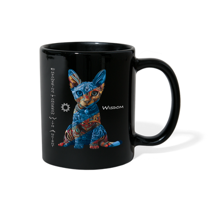 "Empowering Tomorrow With Ancient Wisdom" Egyptian Cat 11 fl oz Full Color Coffee Mug - black