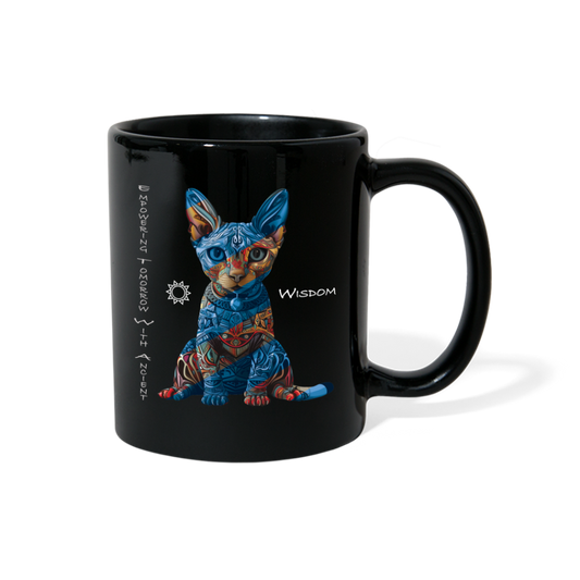 "Empowering Tomorrow With Ancient Wisdom" Egyptian Cat 11 fl oz Full Color Coffee Mug - black