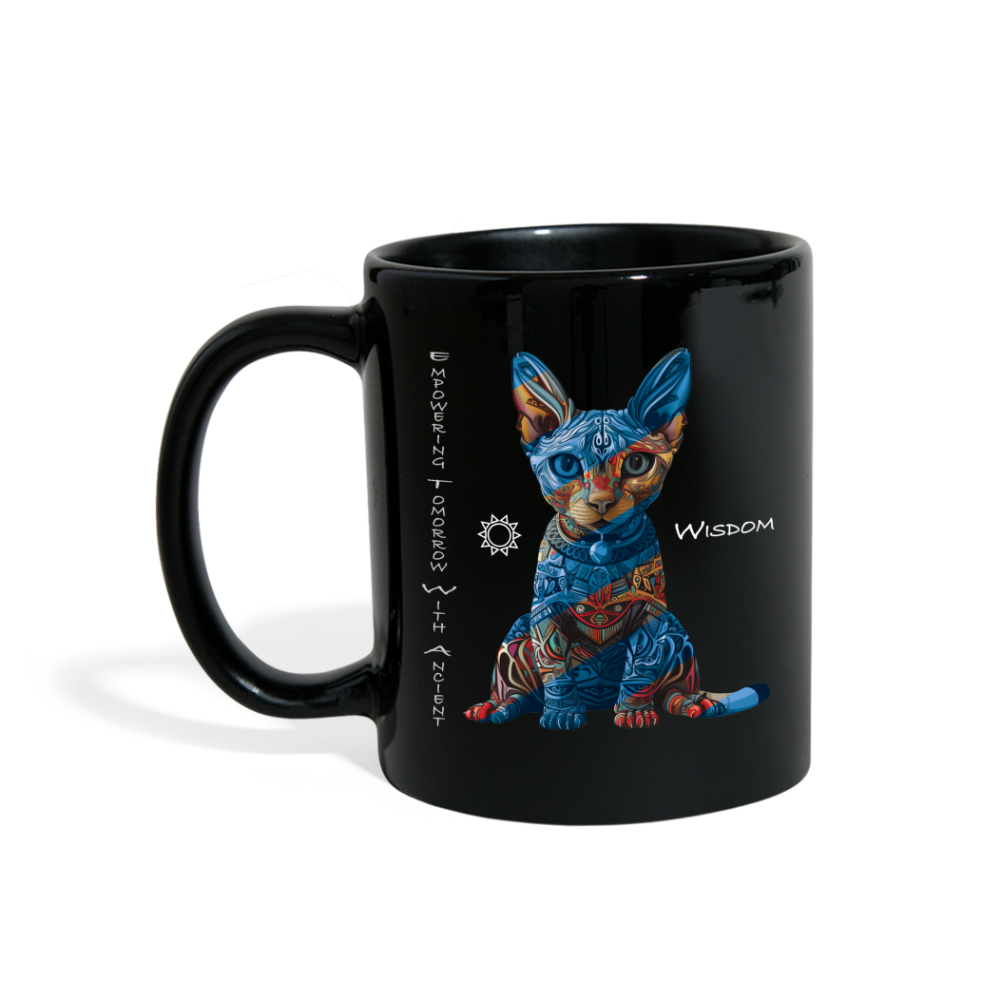 "Empowering Tomorrow With Ancient Wisdom" Egyptian Cat 11 fl oz Full Color Coffee Mug - black