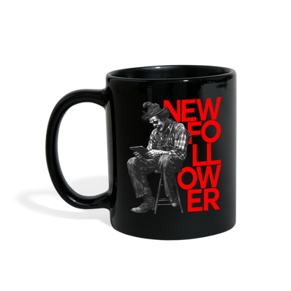 "New Follower" Vintage Clown with a Tablet 11 fl oz Full Color Mug - black