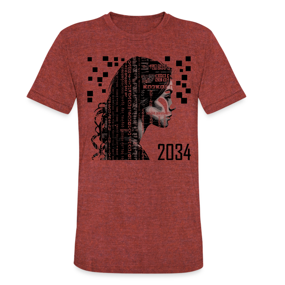 "2034 QR Girl" Unisex Tri-Blend T-Shirt - heather cranberry