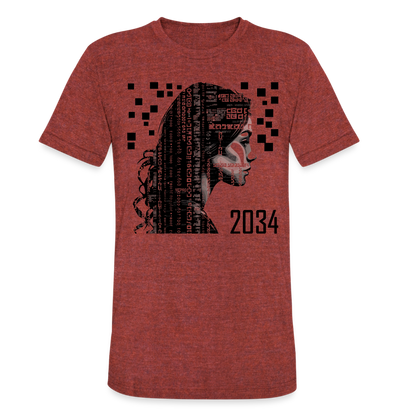 "2034 QR Girl" Unisex Tri-Blend T-Shirt - heather cranberry