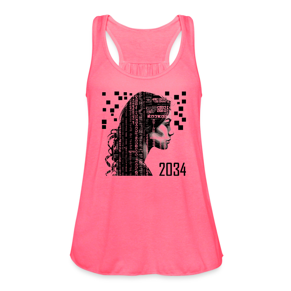 "2034 QR Girl" Women’s Flowy Tank - neon pink