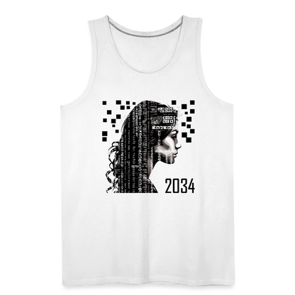 "2034 QR Girl" Men's Premium Tank Top - white