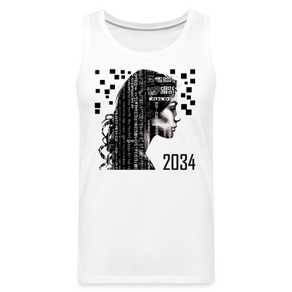 "2034 QR Girl" Men's Premium Tank Top - white