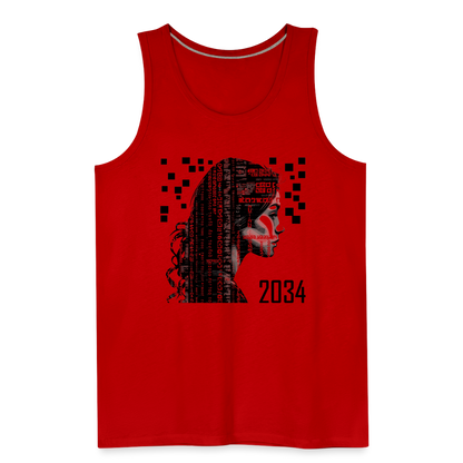 "2034 QR Girl" Men's Premium Tank Top - red