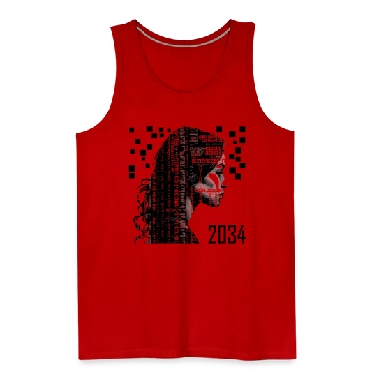 "2034 QR Girl" Men's Premium Tank Top - red