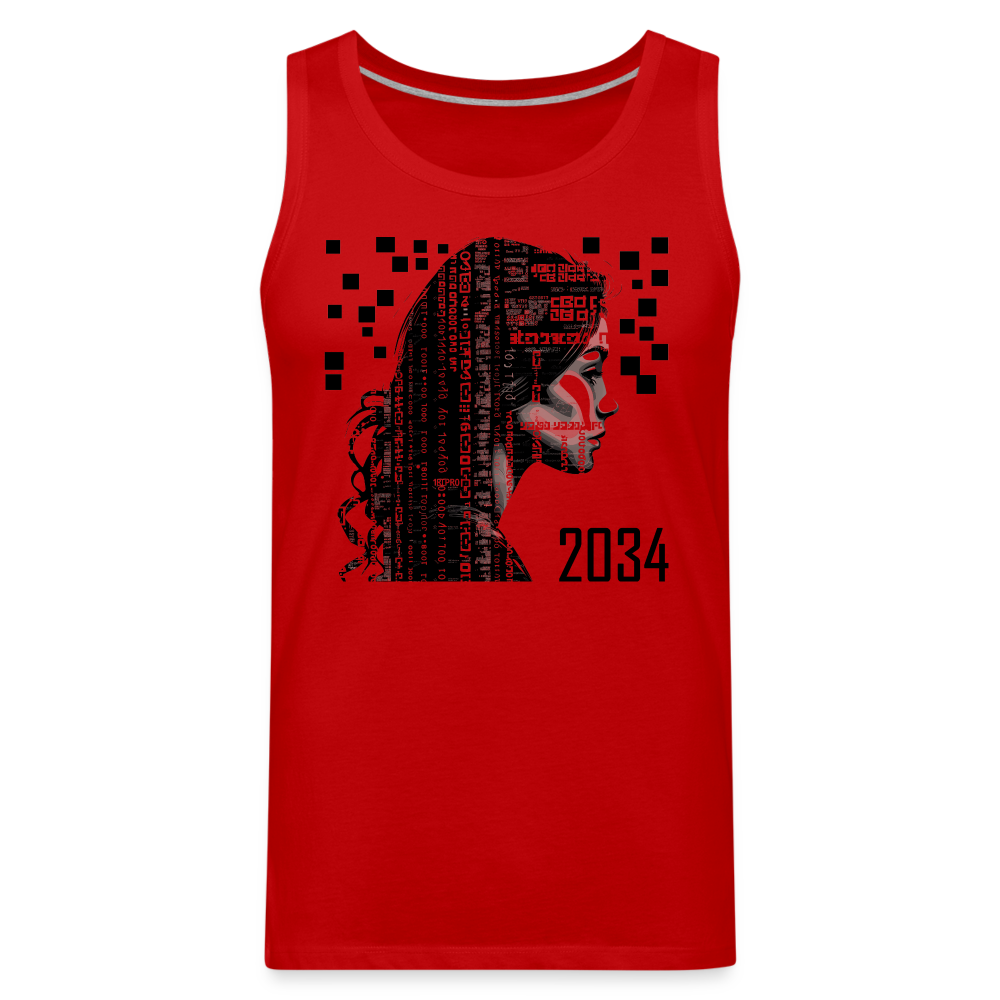 "2034 QR Girl" Men's Premium Tank Top - red