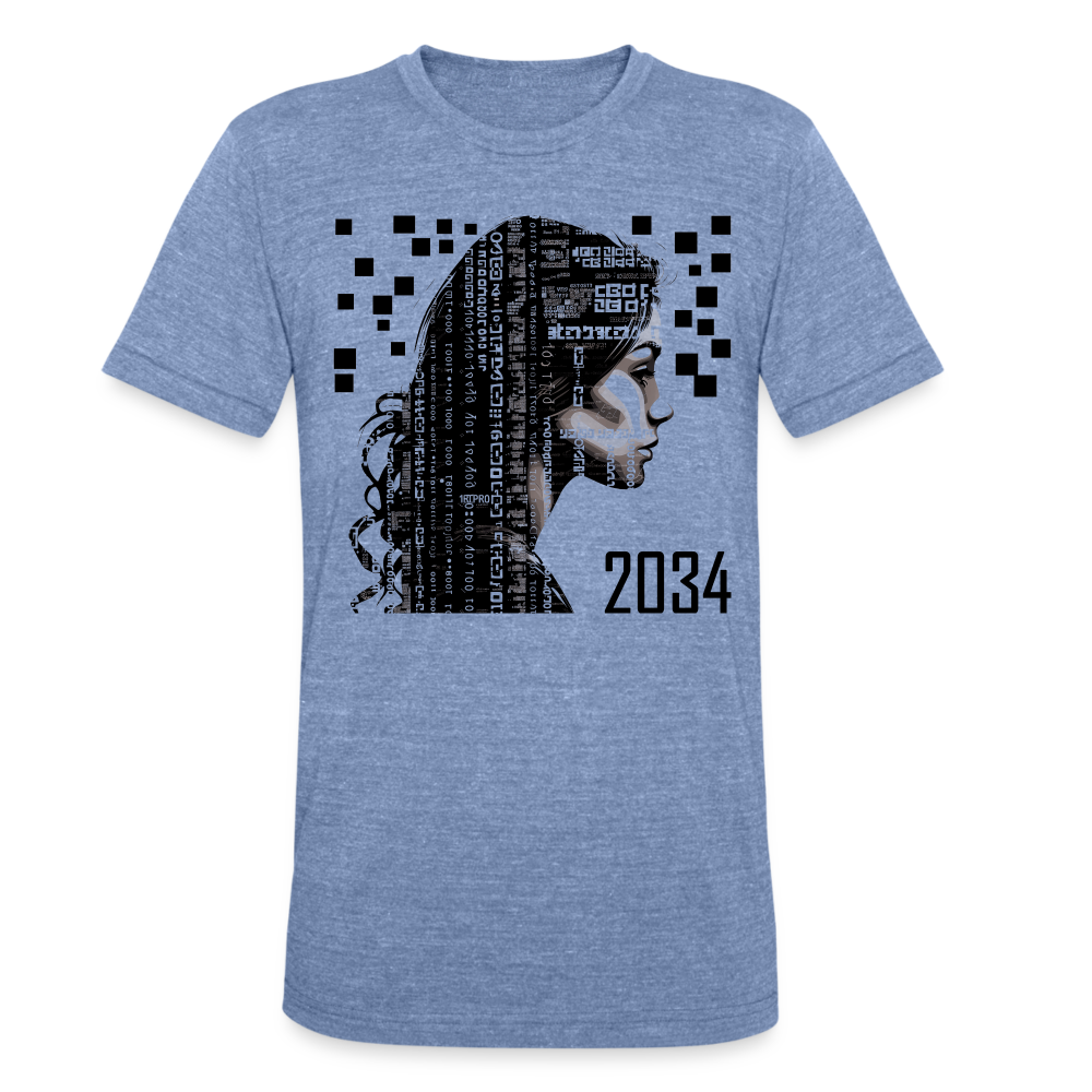 "2034 QR Girl" Unisex Tri-Blend T-Shirt - heather blue