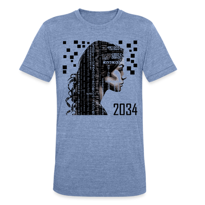 "2034 QR Girl" Unisex Tri-Blend T-Shirt - heather blue