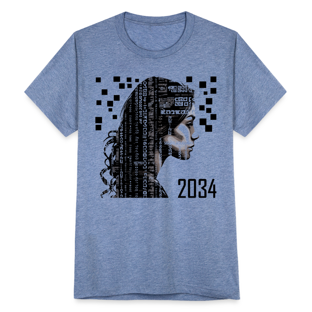 "2034 QR Girl" Unisex Tri-Blend T-Shirt - heather blue