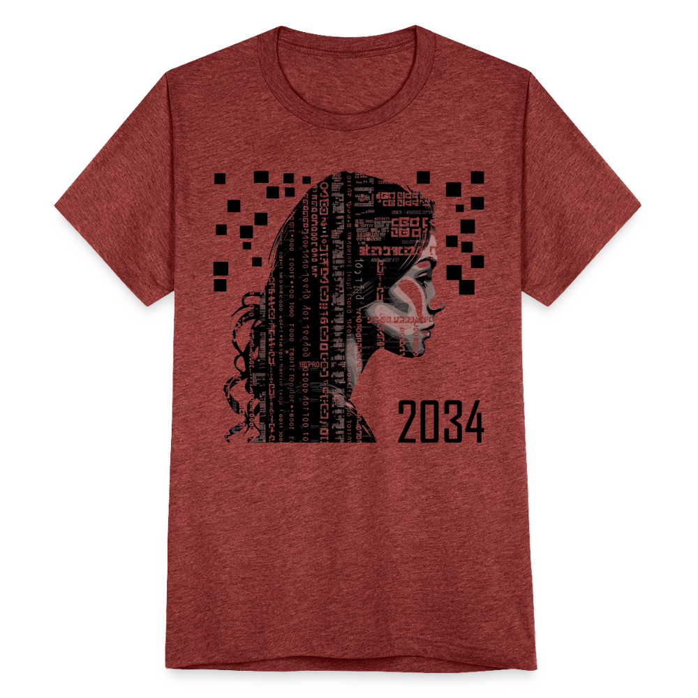 "2034 QR Girl" Unisex Tri-Blend T-Shirt - heather cranberry