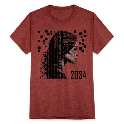 "2034 QR Girl" Unisex Tri-Blend T-Shirt - heather cranberry