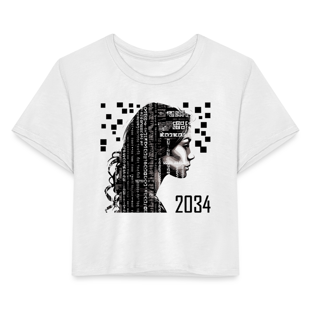 "2034 QR Girl" Women’s Crop Top - white