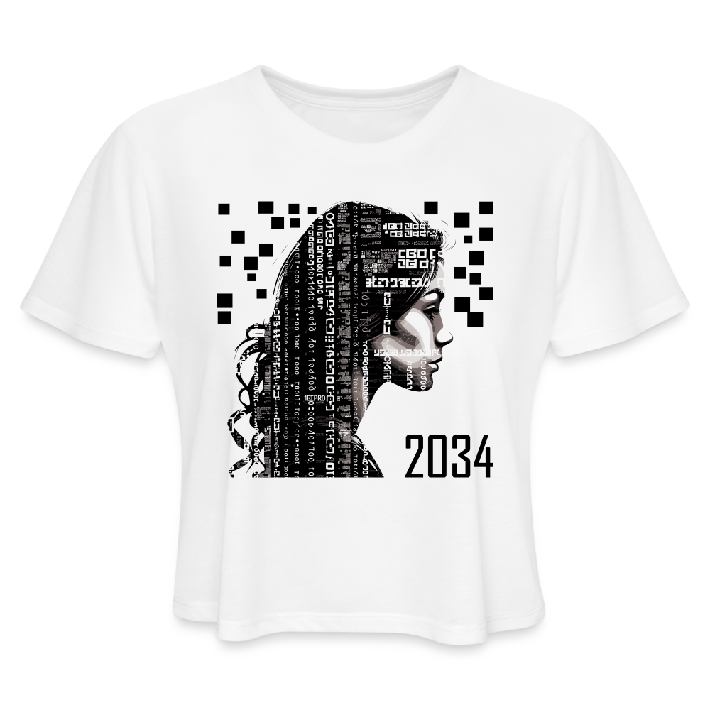 "2034 QR Girl" Women’s Crop Top - white