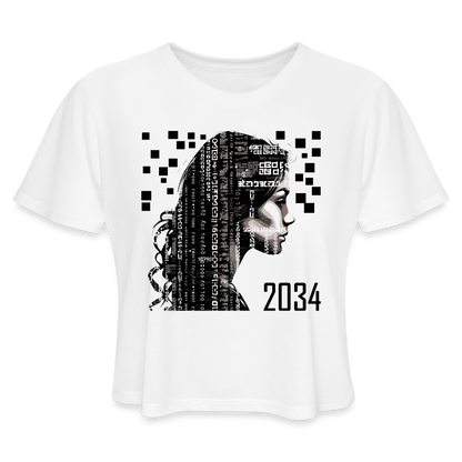 "2034 QR Girl" Women’s Crop Top - white