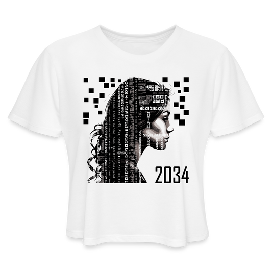 "2034 QR Girl" Women’s Crop Top - white