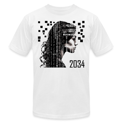 "2034 QR Girl" Unisex Classic T-Shirt - white