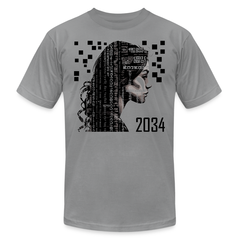 "2034 QR Girl" Unisex Classic T-Shirt - slate