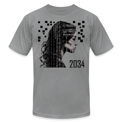 "2034 QR Girl" Unisex Classic T-Shirt - slate