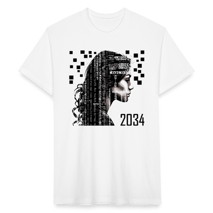 "2034 QR Girl" Fitted Cotton/Poly T-Shirt - white