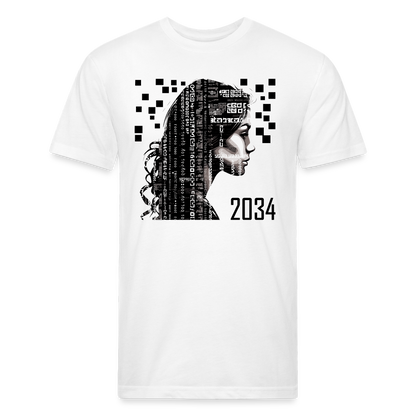 "2034 QR Girl" Fitted Cotton/Poly T-Shirt - white