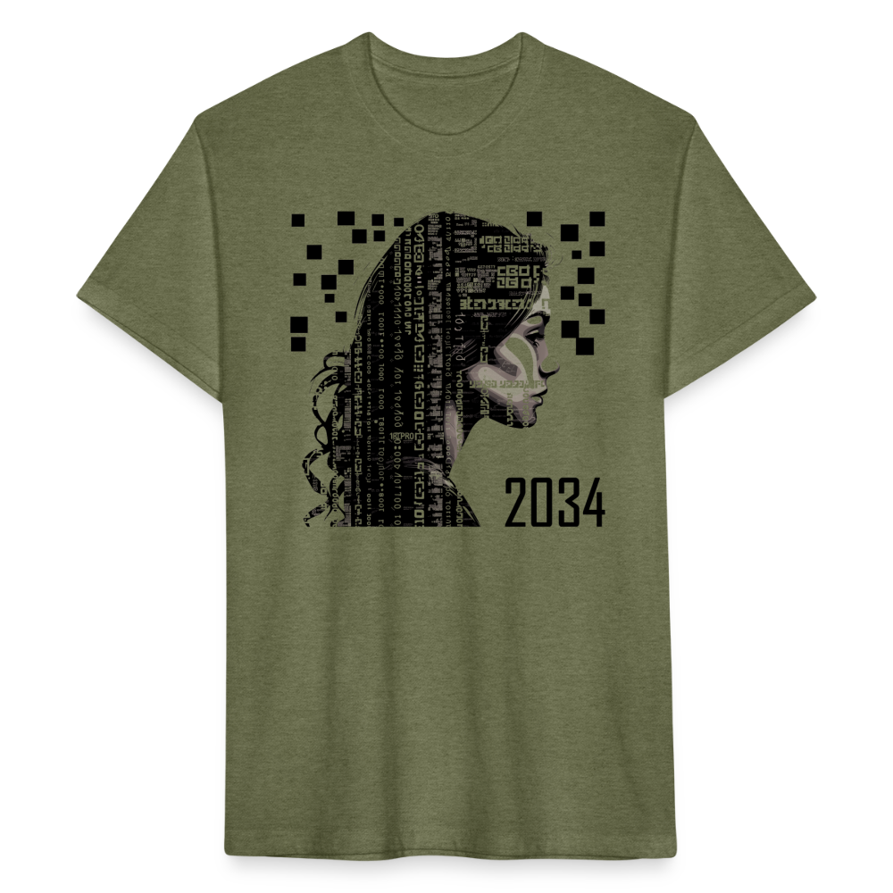 "2034 QR Girl" Fitted Cotton/Poly T-Shirt - heather military green