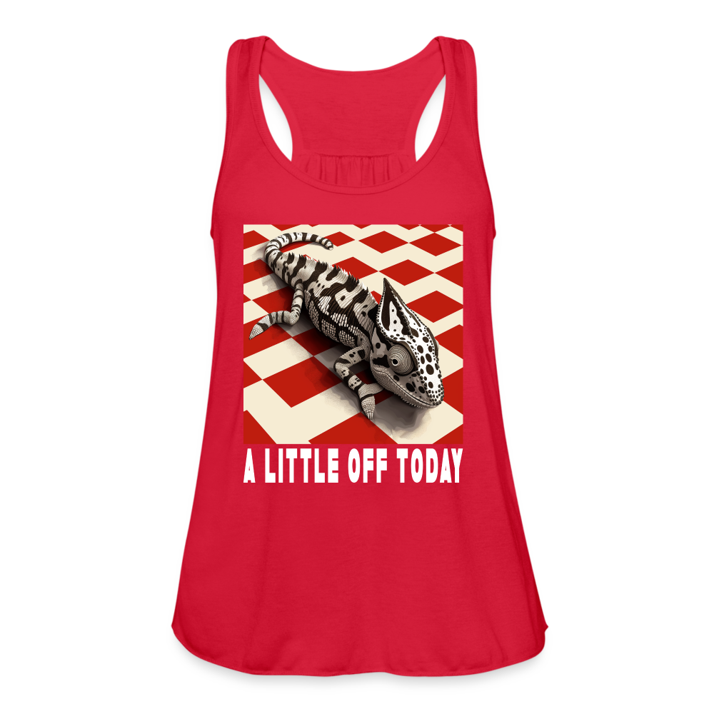 "A Little Off Today" Black and White Chameleon Women's Flowy Tank Top - red