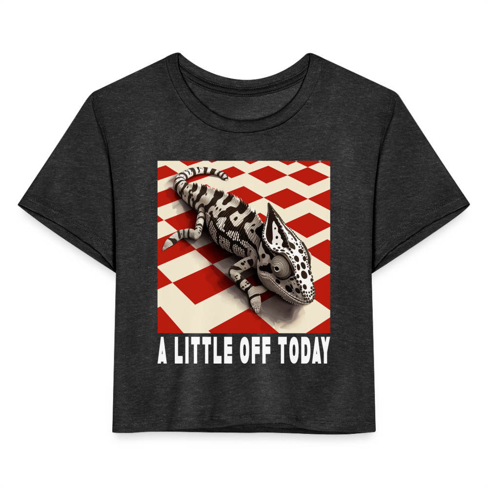 "A Little Off Today" Black and White Chameleon Women's Crop Top - deep heather