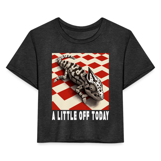 "A Little Off Today" Black and White Chameleon Women's Crop Top - deep heather