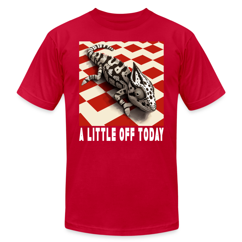 "A Little Off Today" Black and White Chameleon Unisex Jersey T-Shirt - red