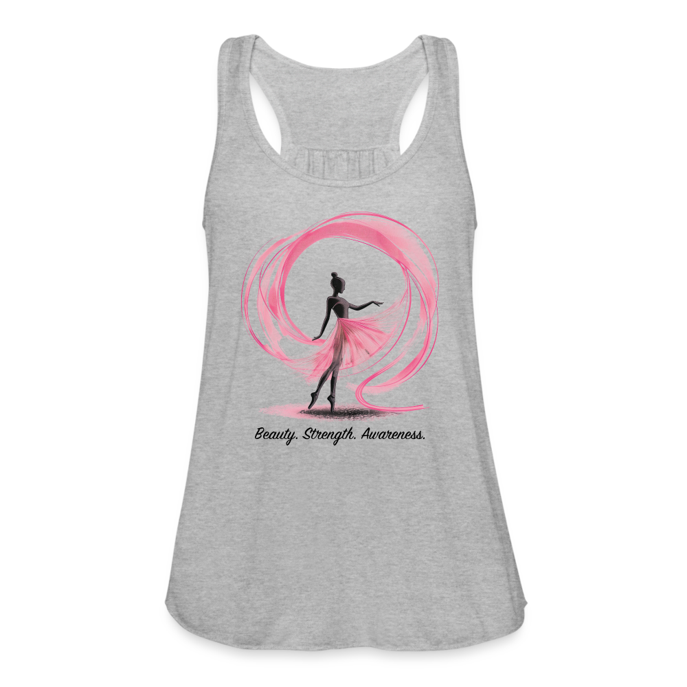 "Beauty. Strength. Awareness." Ballerina with Pink Ribbon Women's Flowy Tank Top - heather gray