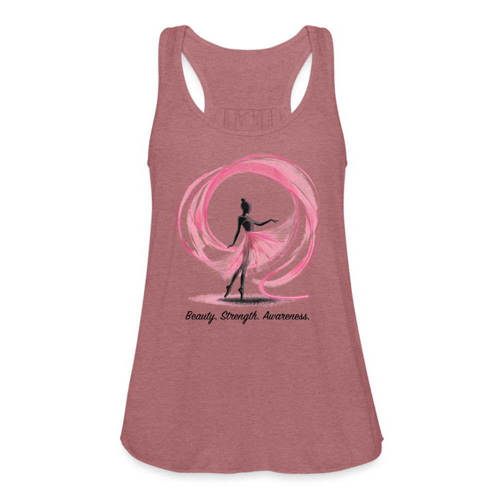 "Beauty. Strength. Awareness." Ballerina with Pink Ribbon Women's Flowy Tank Top - mauve