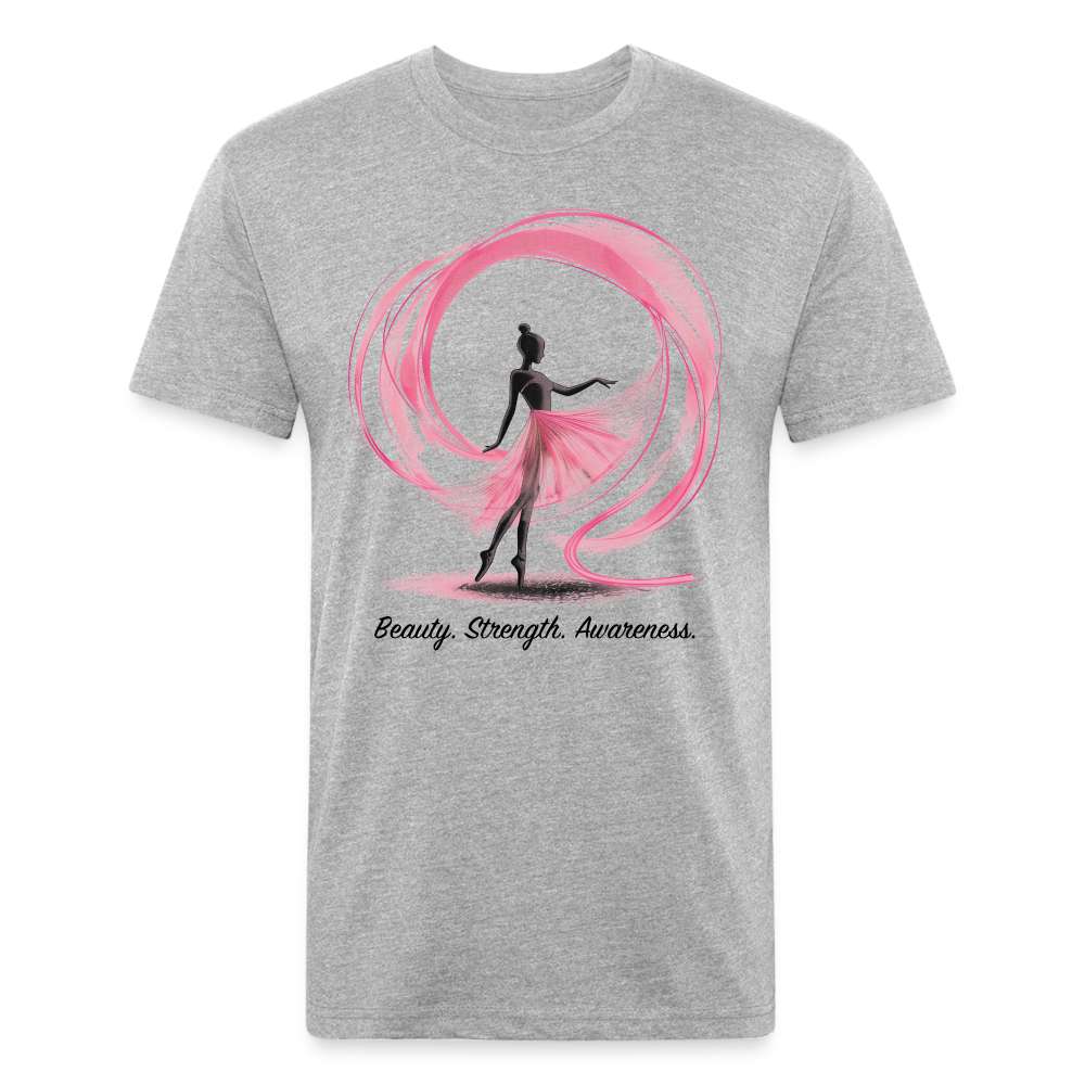 "Beauty. Strength. Awareness." Ballerina with Pink Ribbon Men's Cotton/Poly Fitted T-Shirt - heather gray