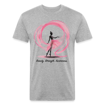 "Beauty. Strength. Awareness." Ballerina with Pink Ribbon Men's Cotton/Poly Fitted T-Shirt - heather gray