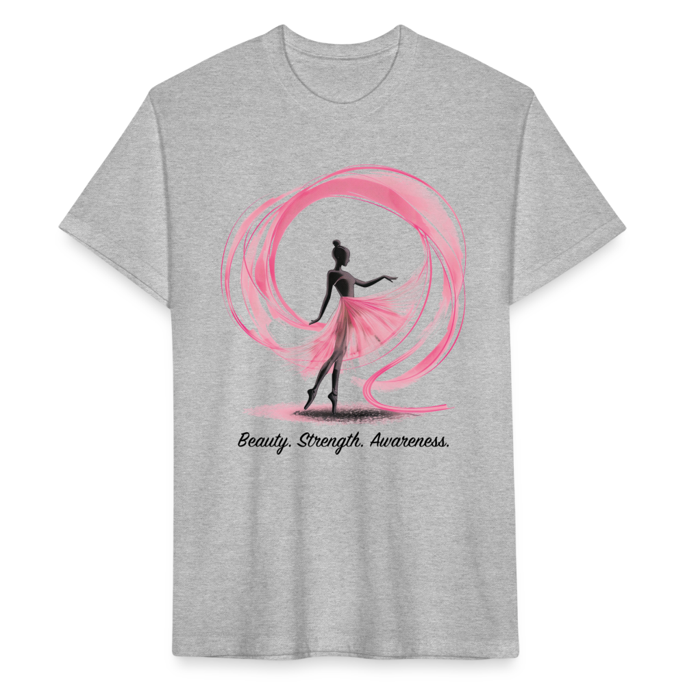 "Beauty. Strength. Awareness." Ballerina with Pink Ribbon Men's Cotton/Poly Fitted T-Shirt - heather gray