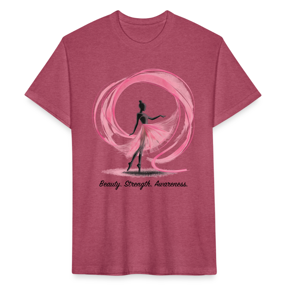 "Beauty. Strength. Awareness." Ballerina with Pink Ribbon Men's Cotton/Poly Fitted T-Shirt - heather burgundy