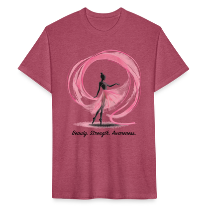 "Beauty. Strength. Awareness." Ballerina with Pink Ribbon Men's Cotton/Poly Fitted T-Shirt - heather burgundy