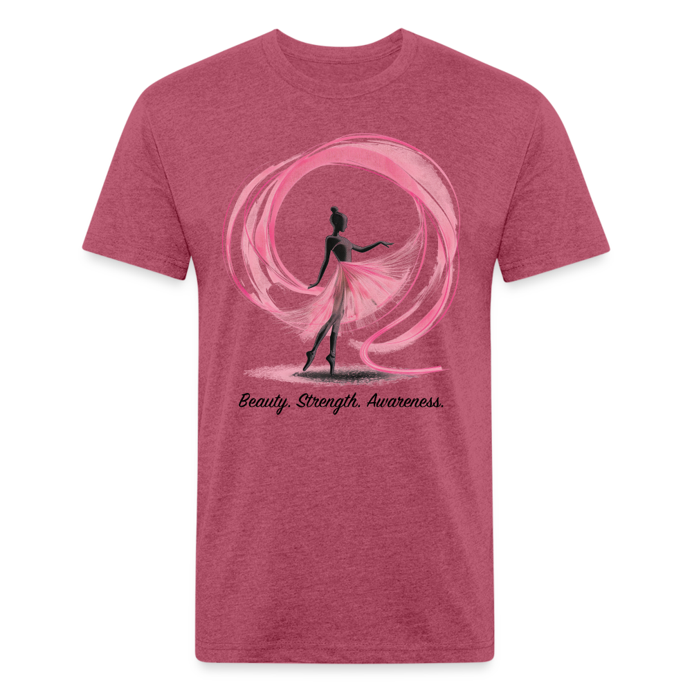 "Beauty. Strength. Awareness." Ballerina with Pink Ribbon Men's Cotton/Poly Fitted T-Shirt - heather burgundy