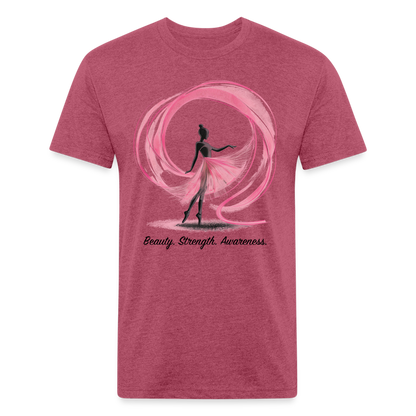 "Beauty. Strength. Awareness." Ballerina with Pink Ribbon Men's Cotton/Poly Fitted T-Shirt - heather burgundy