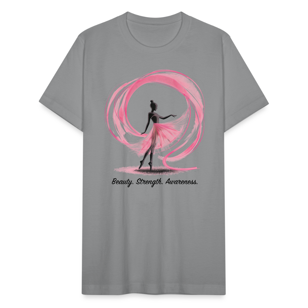 "Beauty. Strength. Awareness." Ballerina with Pink Ribbon Unisex Jersey T-Shirt - slate