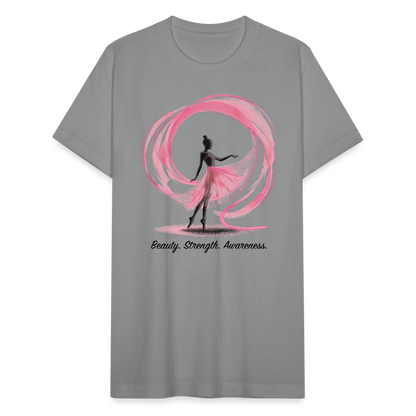 "Beauty. Strength. Awareness." Ballerina with Pink Ribbon Unisex Jersey T-Shirt - slate