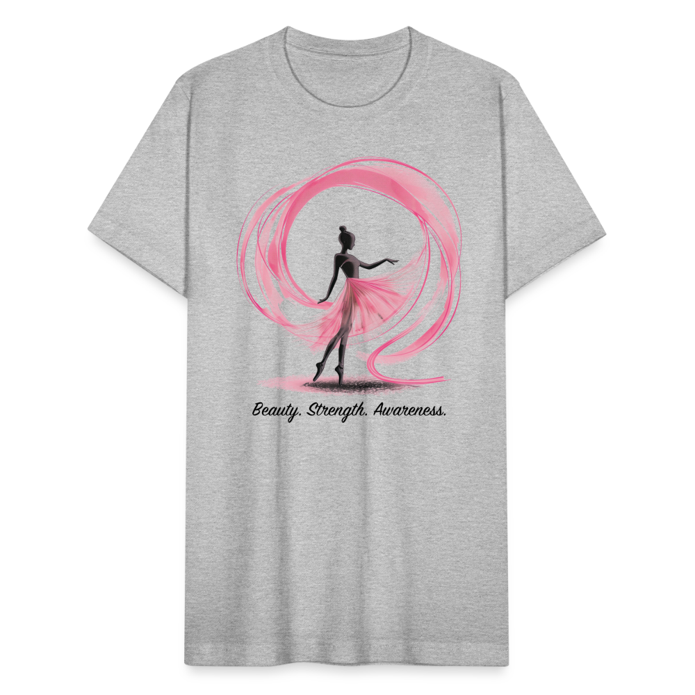 "Beauty. Strength. Awareness." Ballerina with Pink Ribbon Unisex Jersey T-Shirt - heather gray