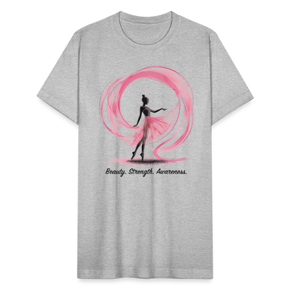 "Beauty. Strength. Awareness." Ballerina with Pink Ribbon Unisex Jersey T-Shirt - heather gray