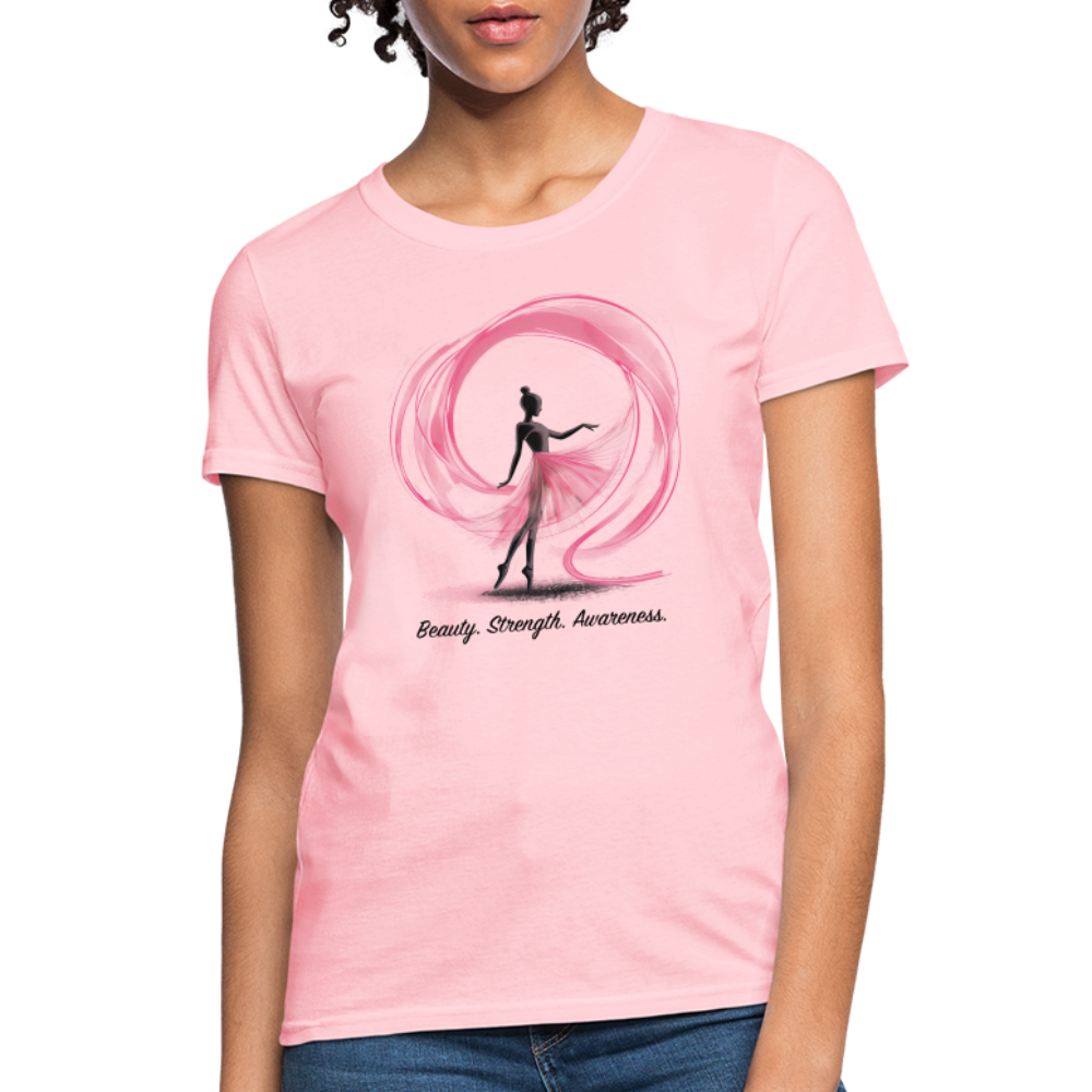 "Beauty. Strength. Awareness." Ballerina with Pink Ribbon Women's T-Shirt - pink