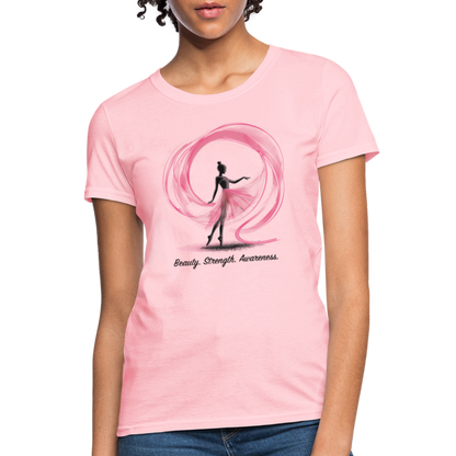 "Beauty. Strength. Awareness." Ballerina with Pink Ribbon Women's T-Shirt - pink