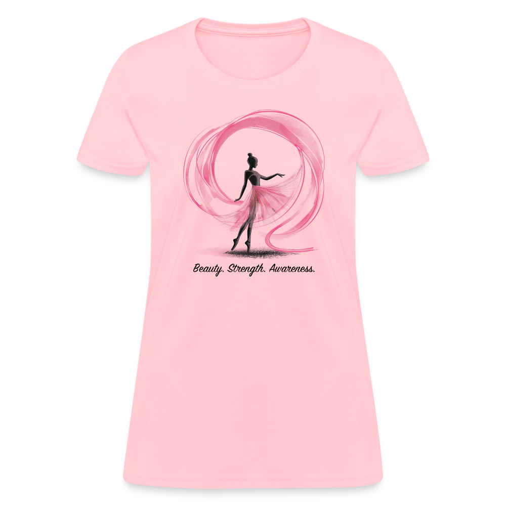 "Beauty. Strength. Awareness." Ballerina with Pink Ribbon Women's T-Shirt - pink