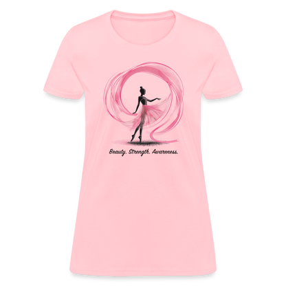 "Beauty. Strength. Awareness." Ballerina with Pink Ribbon Women's T-Shirt - pink